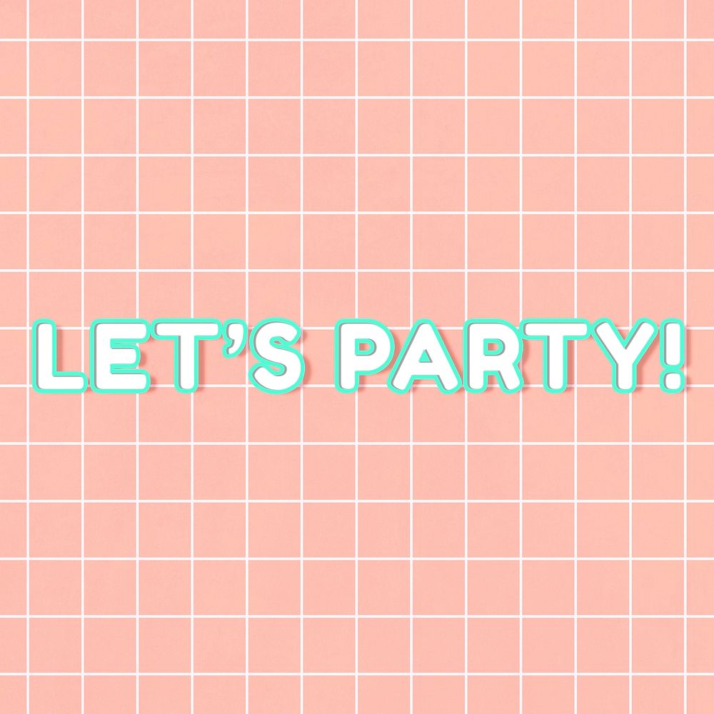 Neon 80&rsquo;s miami let's party! word outline typography on grid background