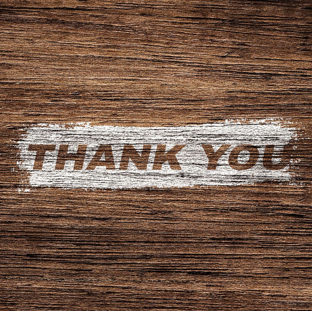 Bold italic thank you lettering wood texture