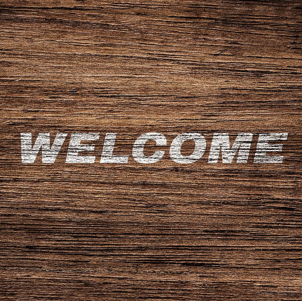 Bold italic welcome text wood texture