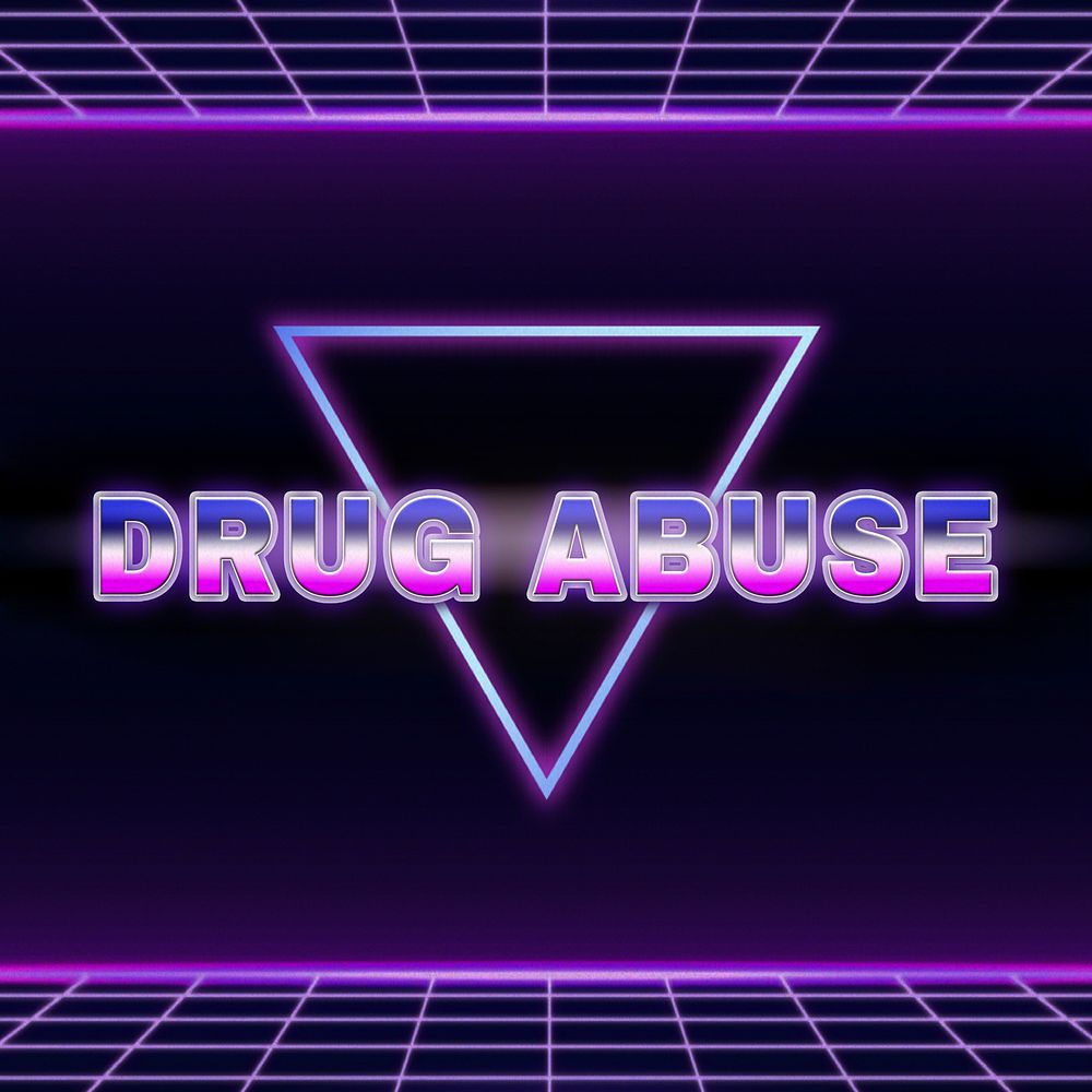 Drug abuse retro style word on futuristic background
