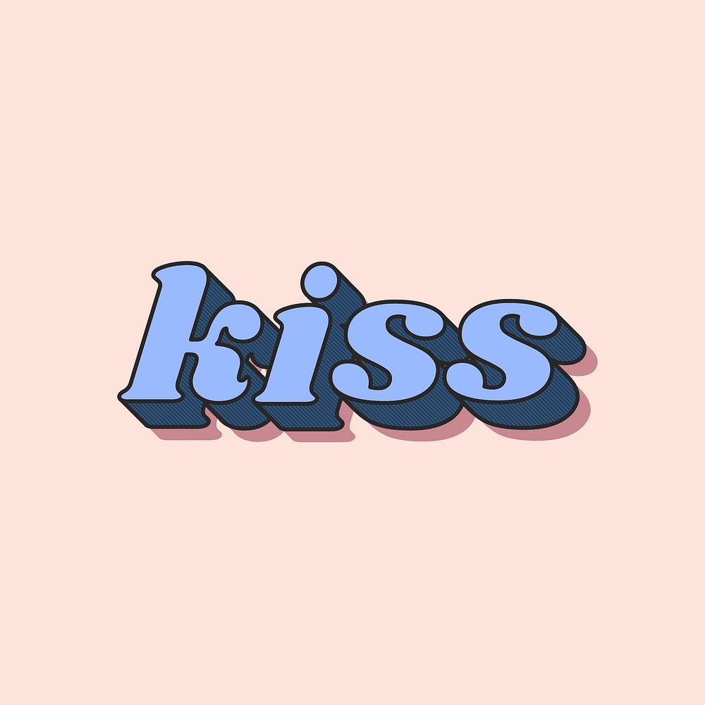 Kiss word retro bold font typography
