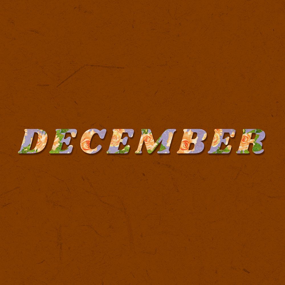 December word retro floral typography