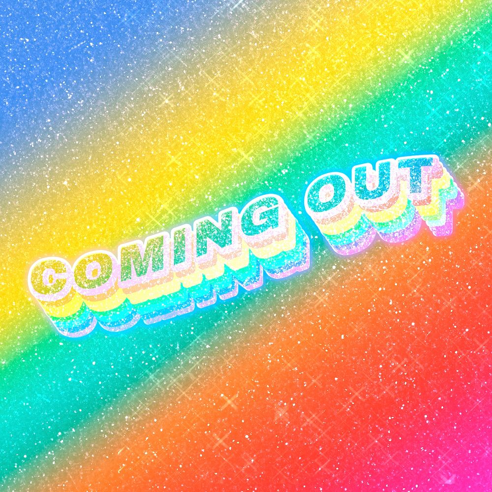 Coming out text 3d vintage word art glitter texture