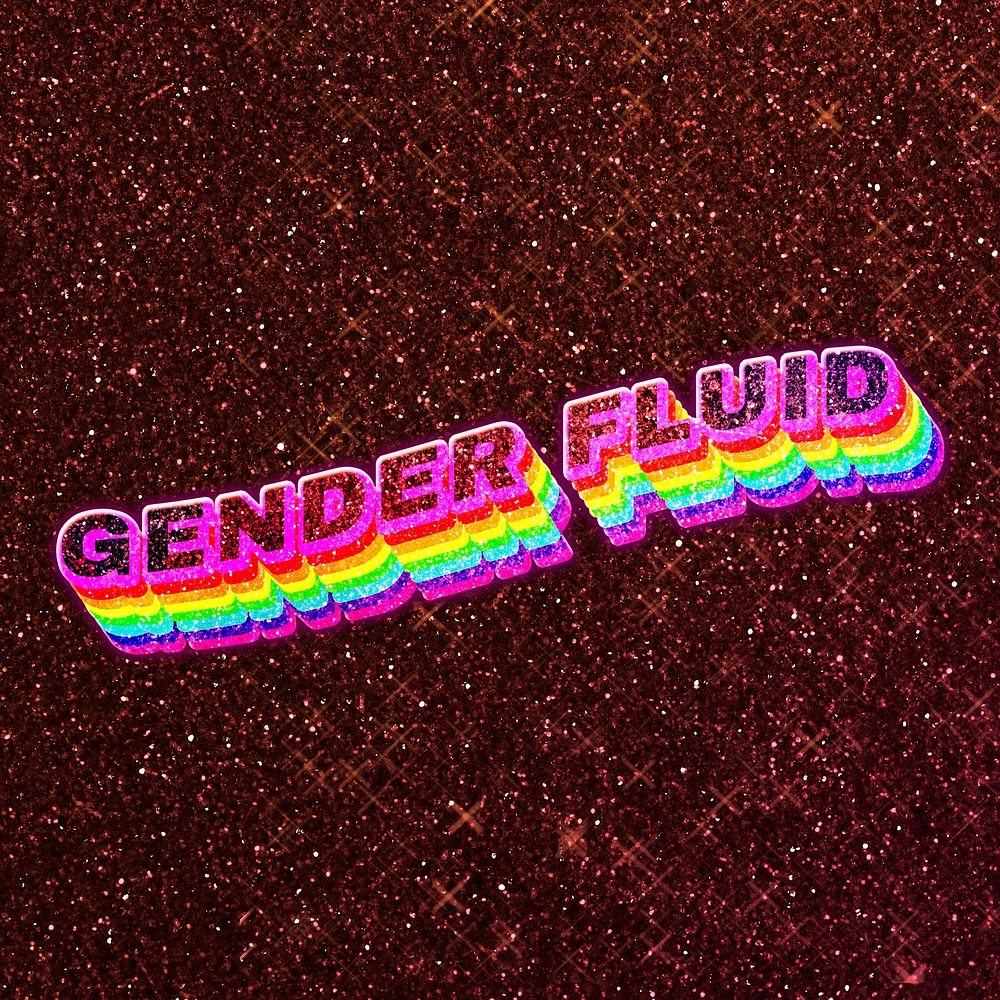 Gender fluid text 3d vintage word art glitter texture