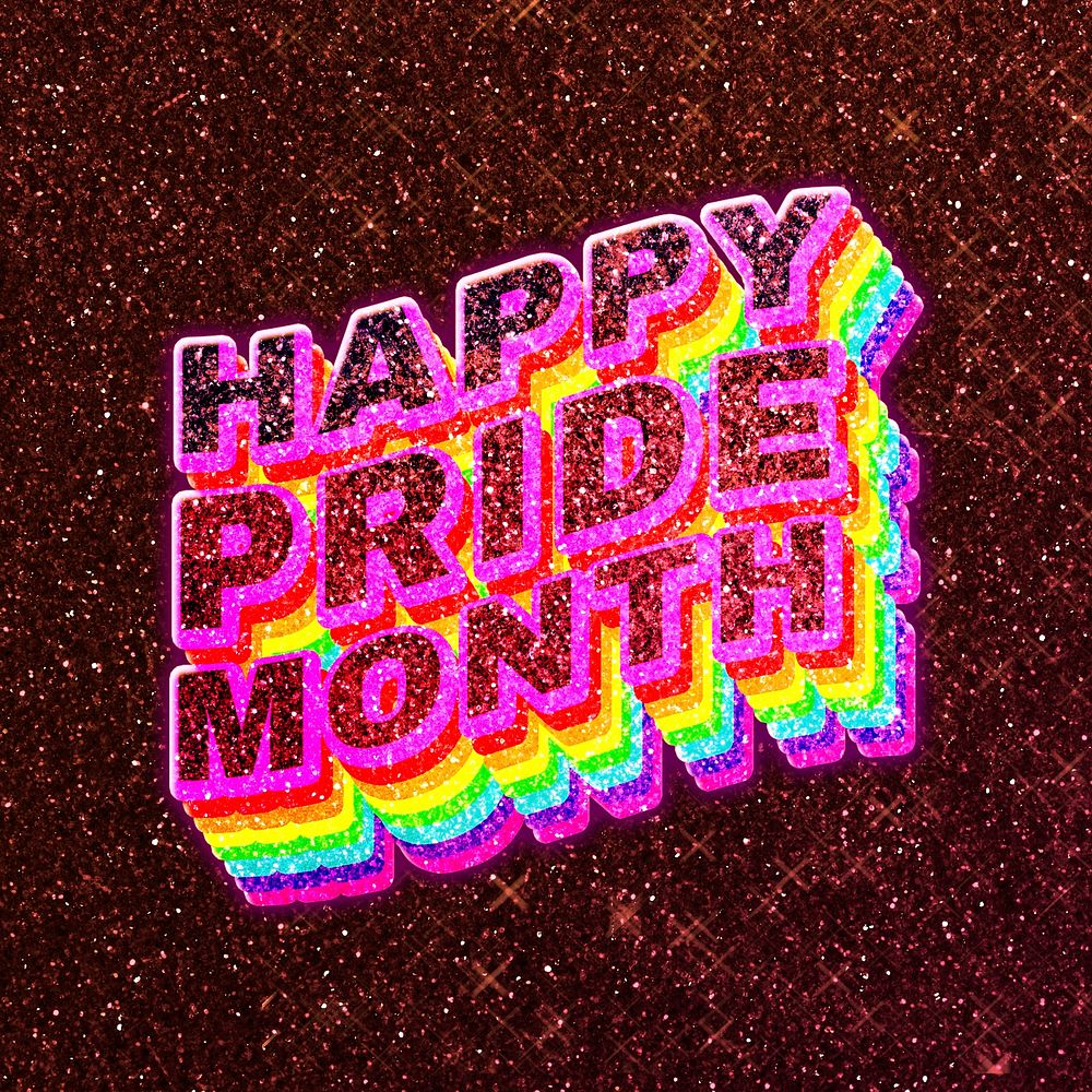 Happy pride month text 3d vintage word art glitter texture