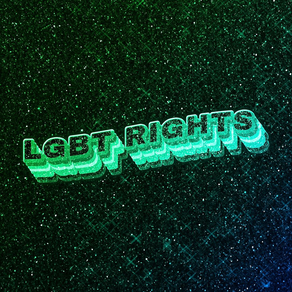 Lgbt rights word 3d vintage wavy typography illuminated green font