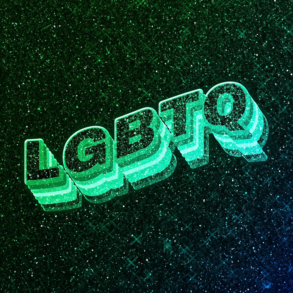LGBTQ word 3d vintage wavy typography illuminated green font