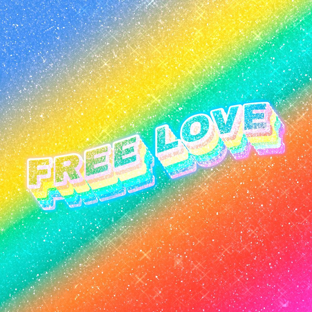 Free love text 3d vintage word art glitter texture