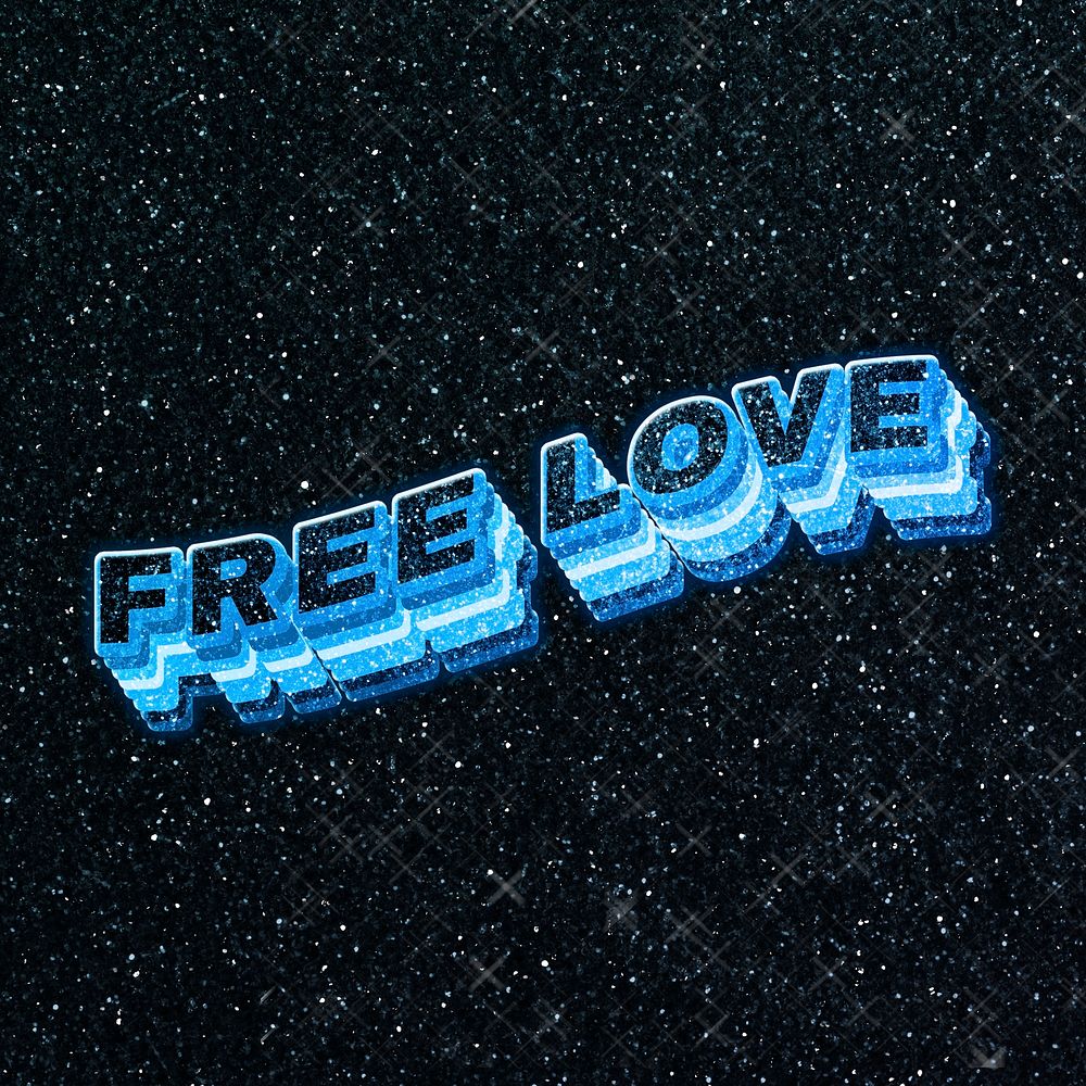 Free love word 3d effect typeface sparkle glitter texture