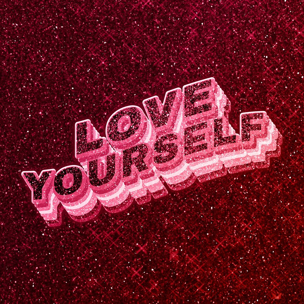 Love yourself word 3d effect typeface glowing font
