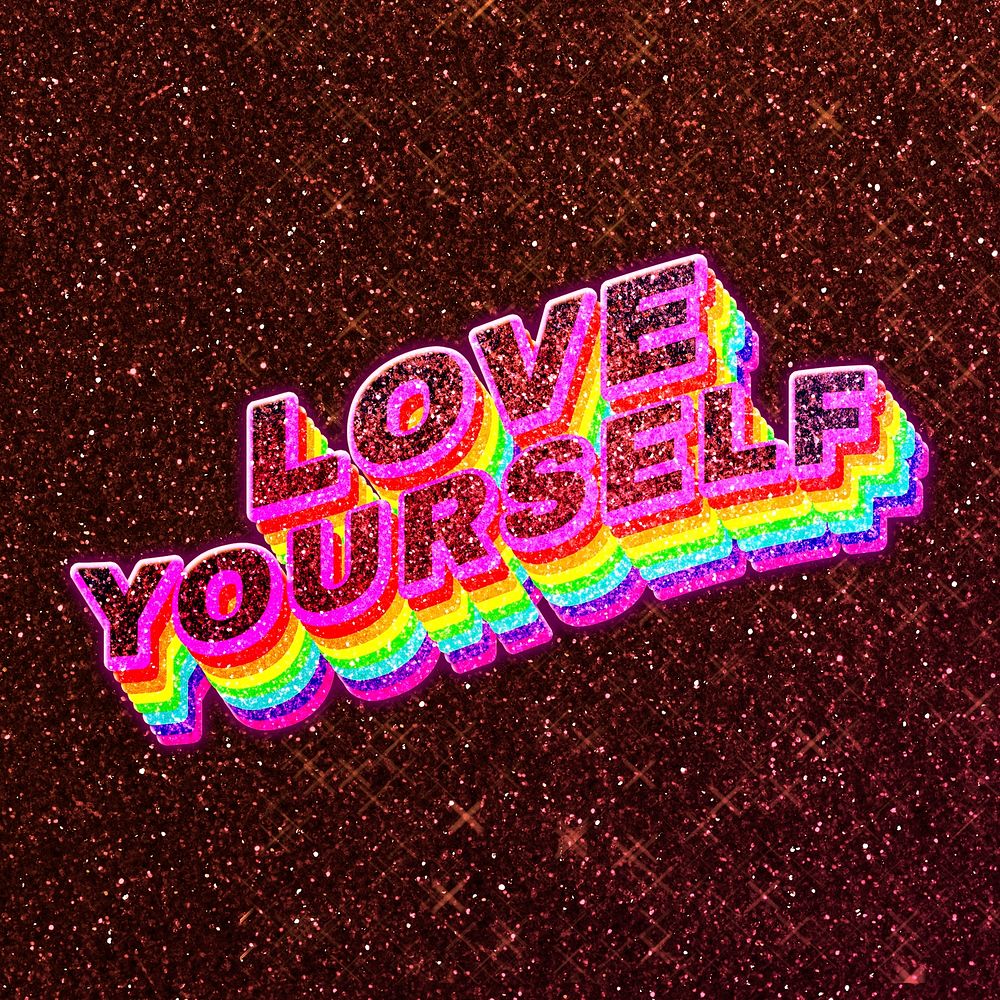 Love yourself word 3d effect typeface rainbow lgbt pattern