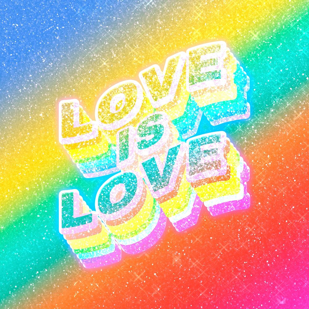 Love is love word 3d vintage typography rainbow gradient texture