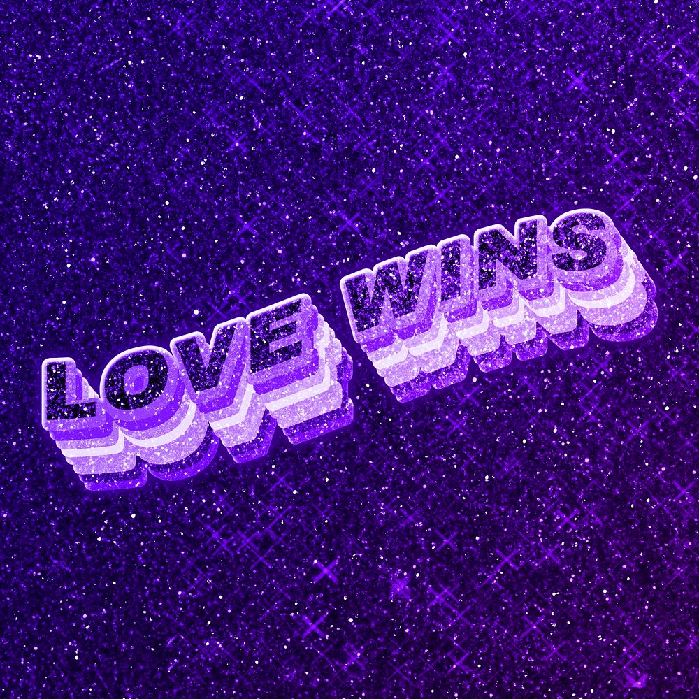 Love wins text 3d retro word art glitter texture
