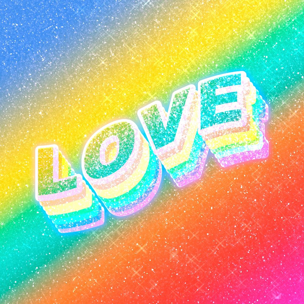 Love word 3d vintage typography rainbow gradient texture