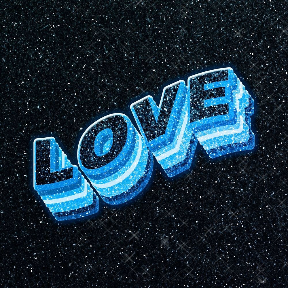 Love word 3d effect typeface sparkle glitter texture