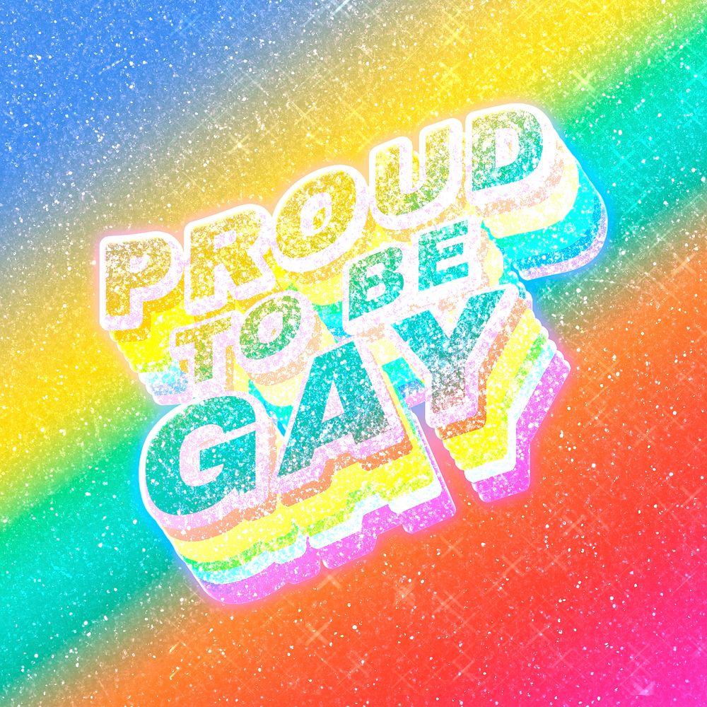 Proud to be gay word 3d vintage typography rainbow gradient texture