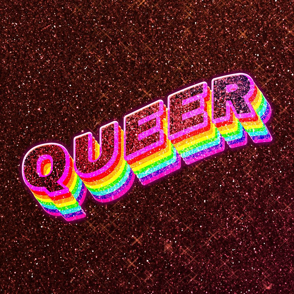 Queer word 3d effect typeface rainbow lgbt pattern