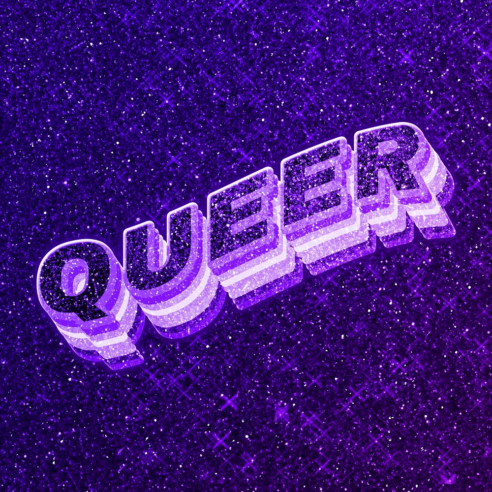 Queer text 3d retro word art glitter texture