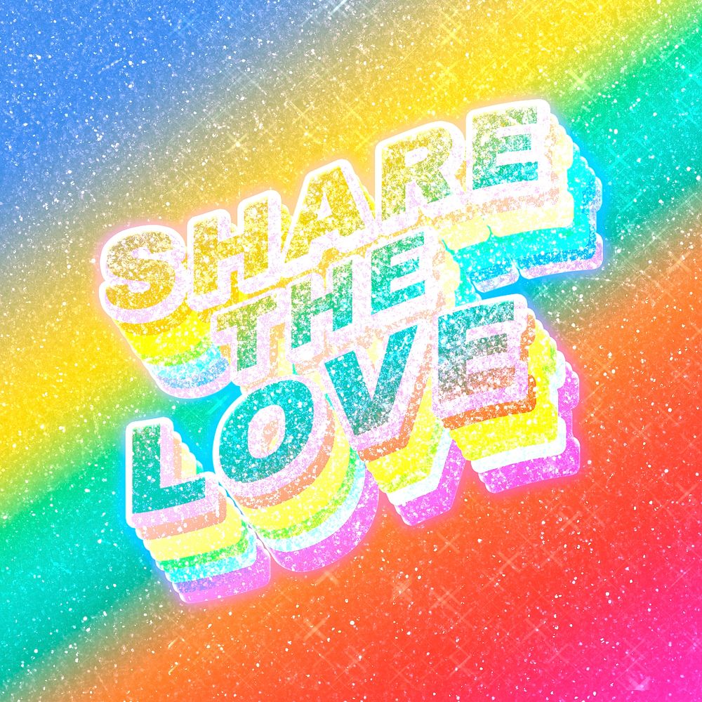 Share the love word 3d vintage typography rainbow gradient texture