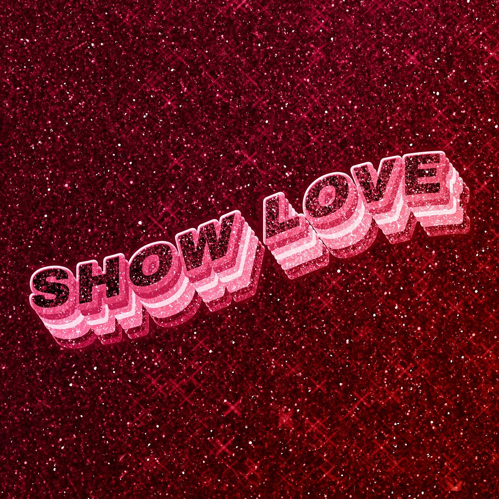 Show love word 3d effect typeface glowing font