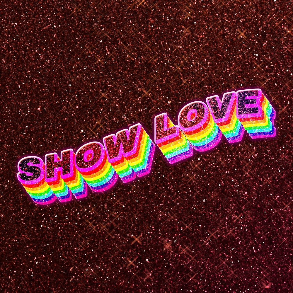 Show love word 3d effect typeface rainbow lgbt pattern