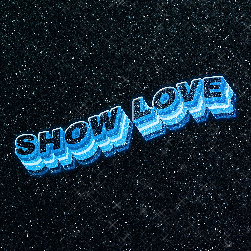 Show love word 3d effect typeface sparkle glitter texture
