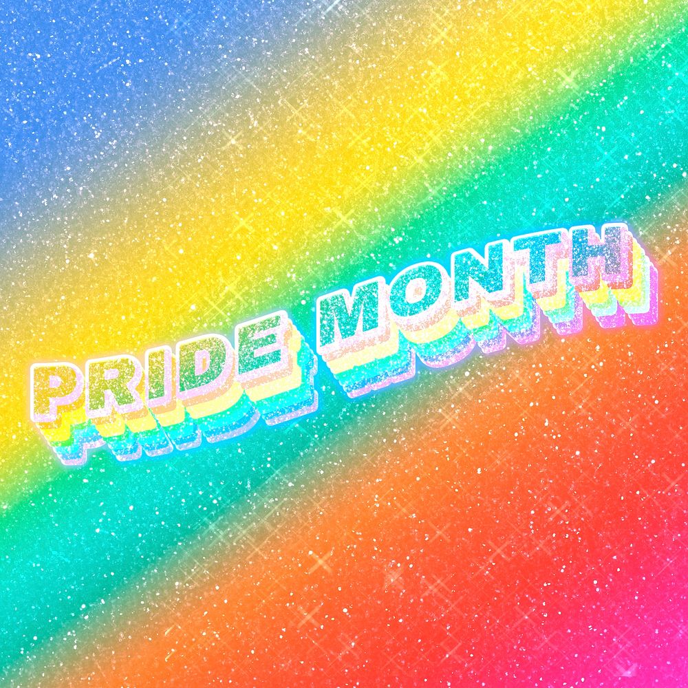 Pride month word 3d vintage typography rainbow gradient texture