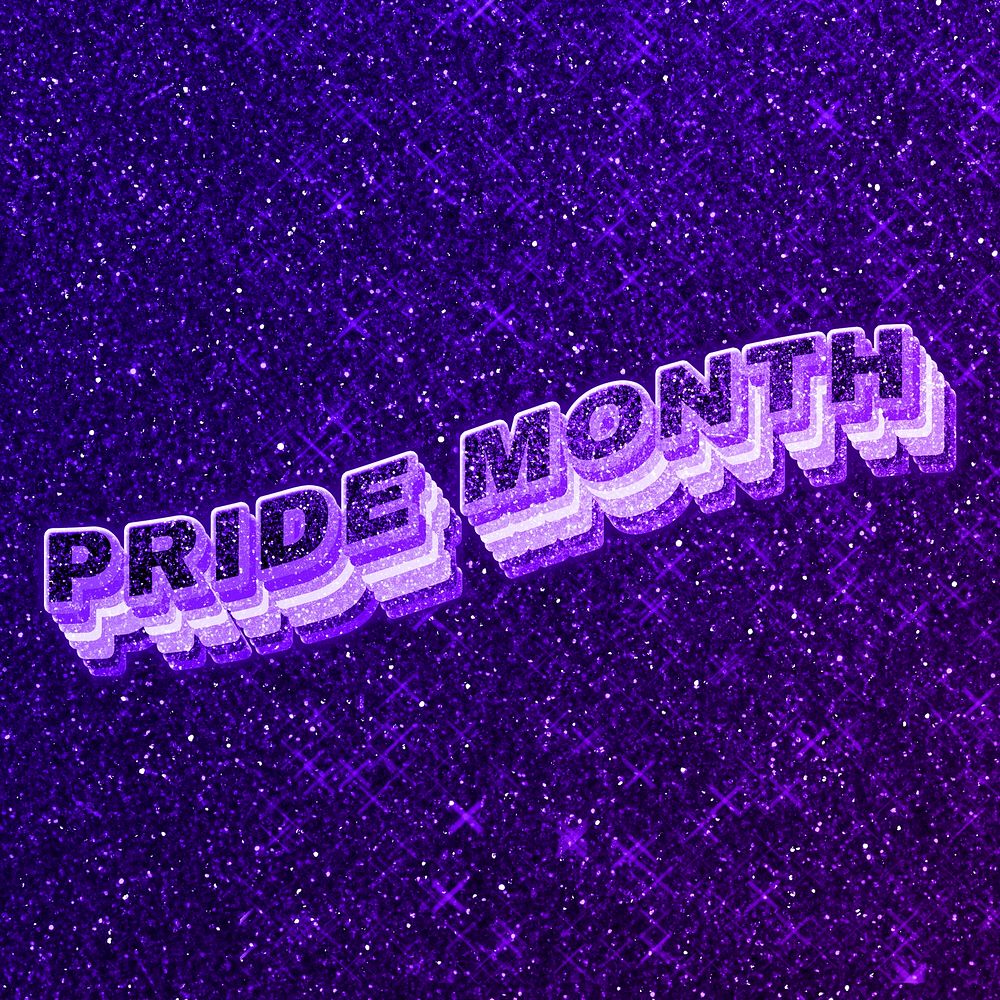 Pride month text 3d retro word art glitter texture