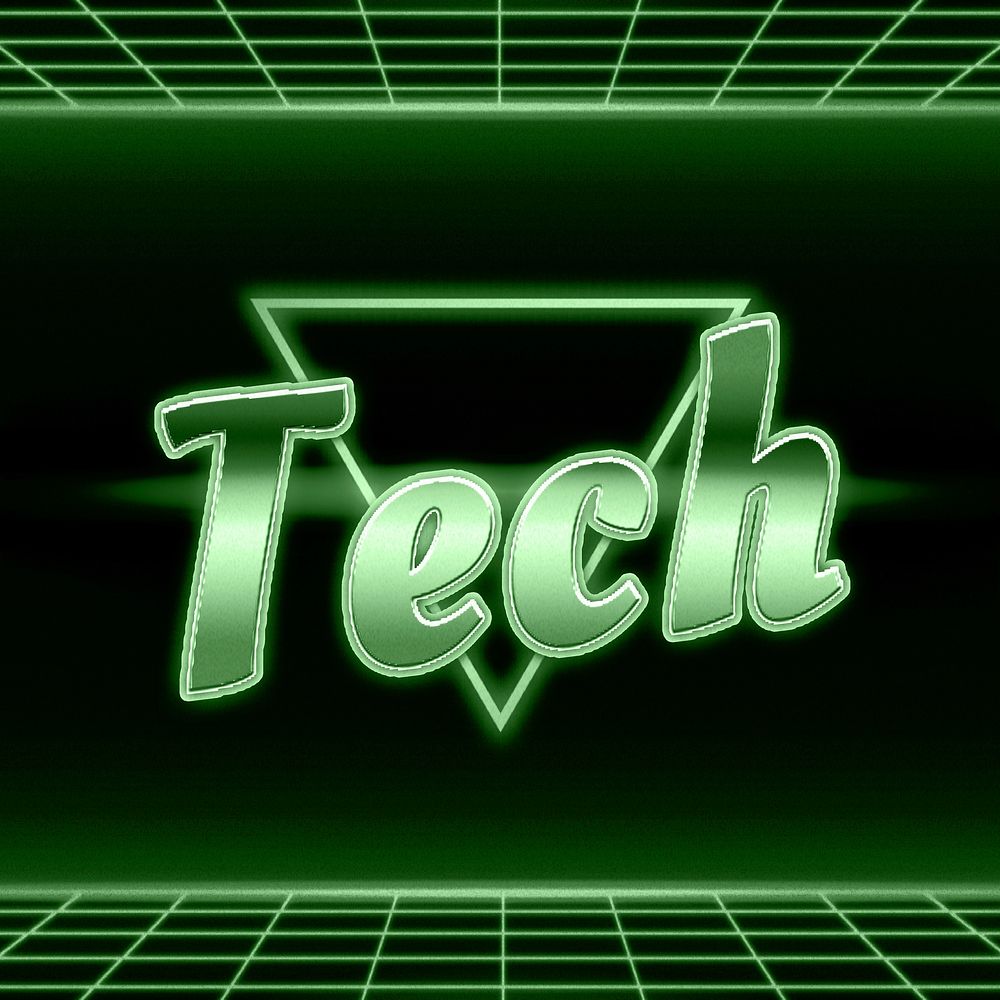 Retro 80s neon technology word grid typography