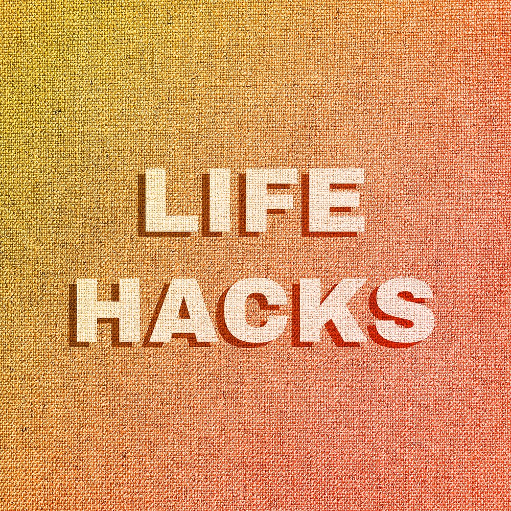 Life hacks text pastel shadow font