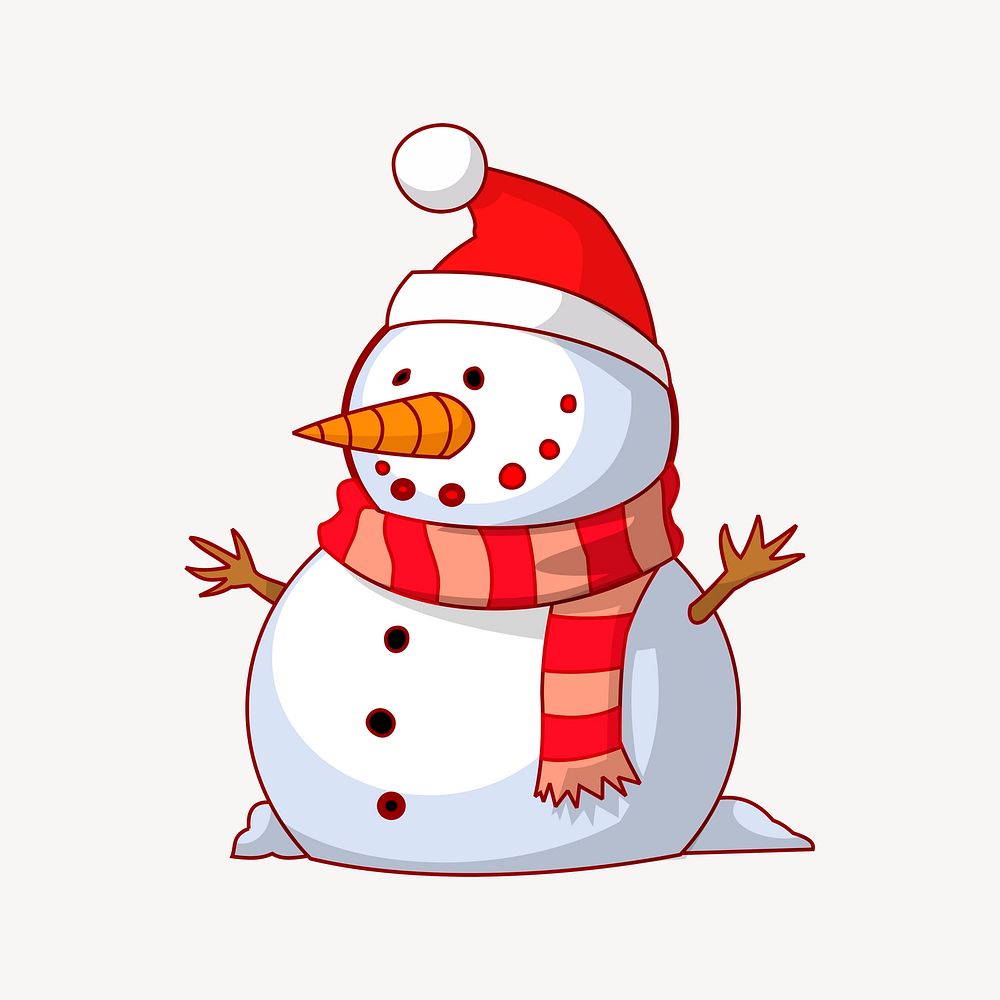 Christmas snowman illustration. Free public domain CC0 image.