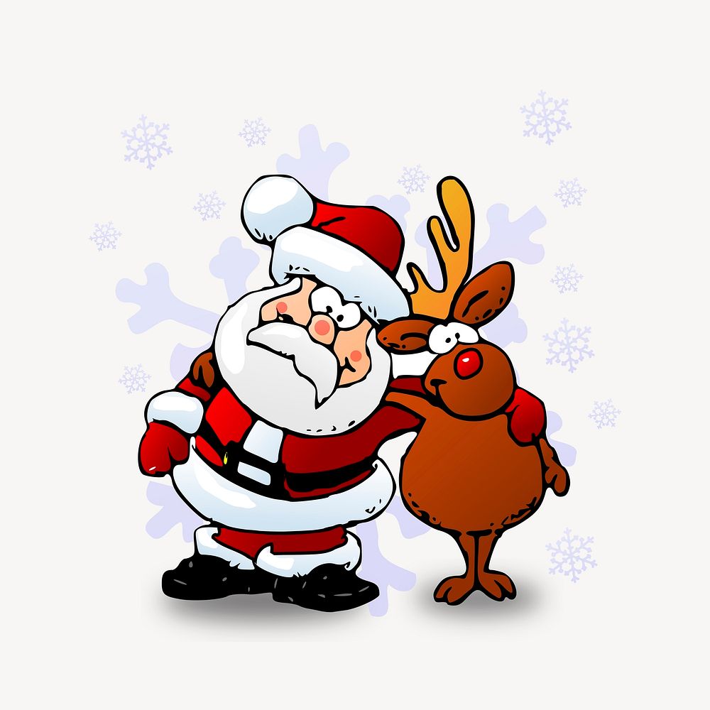 Santa & reindeer illustration. Free public domain CC0 image.