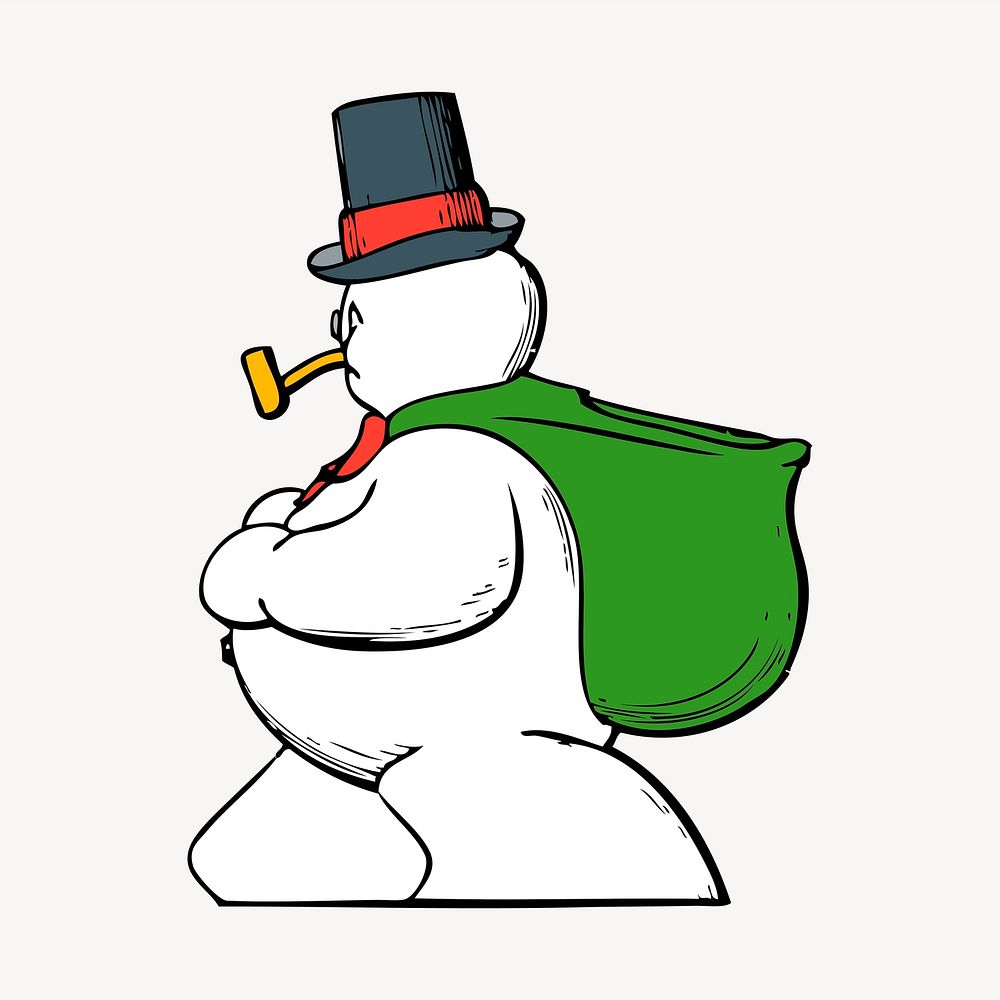 Smoking snowman drawing illustration. Free public domain CC0 image.