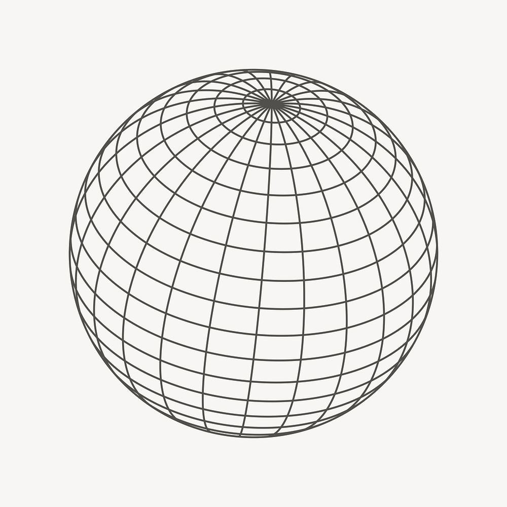 Grid globe  clipart, black & white illustration psd. Free public domain CC0 image.