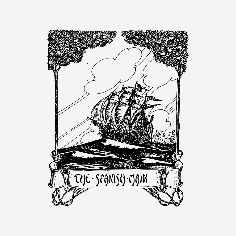 Vintage ship clipart, illustration. Free public domain CC0 image.