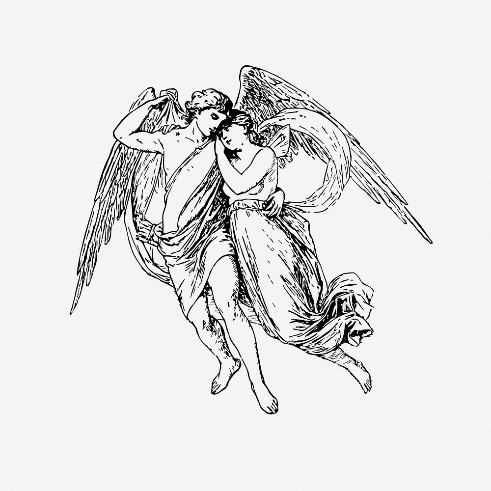 Love angels collage element psd. Free public domain CC0 image.