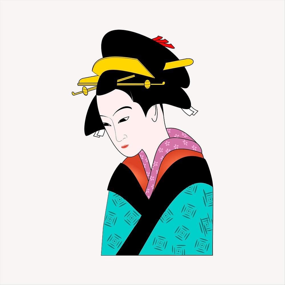 Japanese woman clipart, illustration. Free public domain CC0 image.