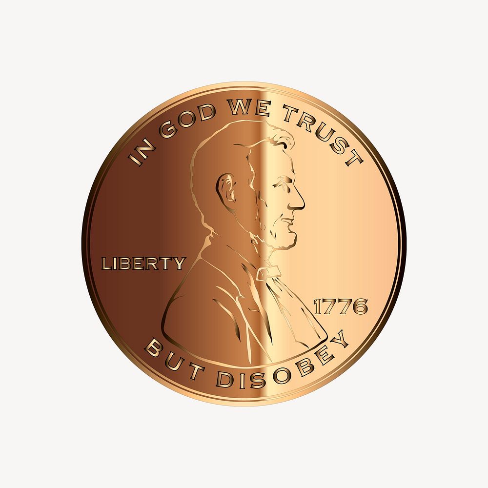 Lincoln cent clipart, illustration. Free public domain CC0 image.