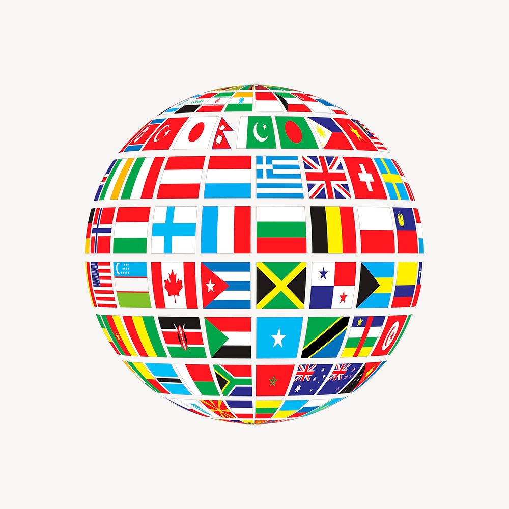 World flag globe clipart, international symbols illustration vector. Free public domain CC0 image.