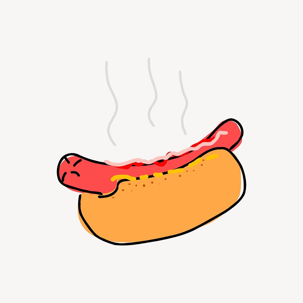 Hot dog illustration. Free public domain CC0 image.