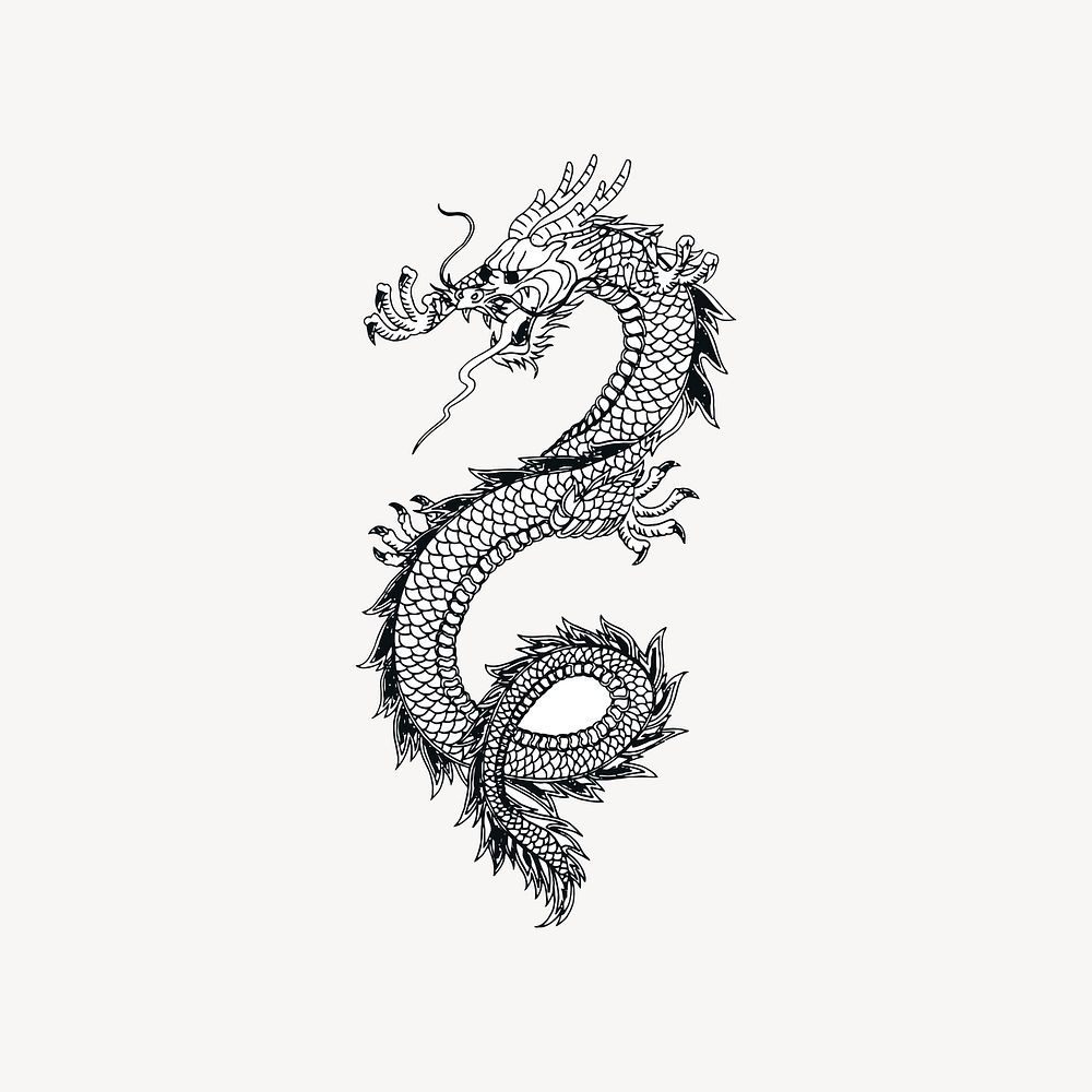 Dragon collage element vector. Free public domain CC0 image.