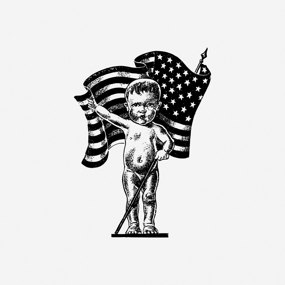 American baby clipart, illustration. Free public domain CC0 image.