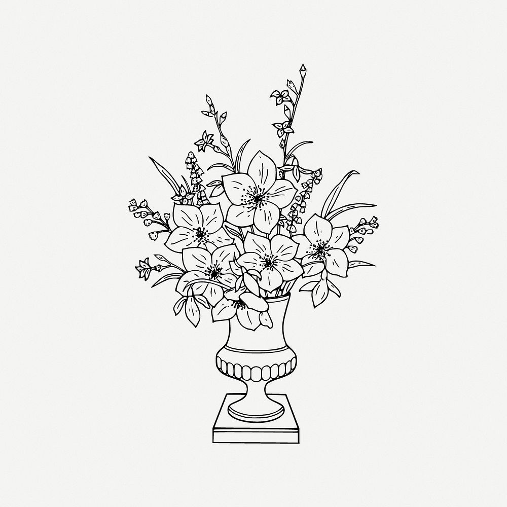 Vintage flower vase collage element psd. Free public domain CC0 image.