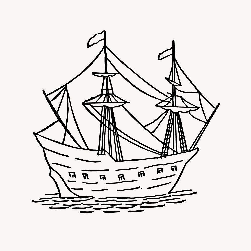 Ship sailing clipart, illustration vector. Free public domain CC0 image.