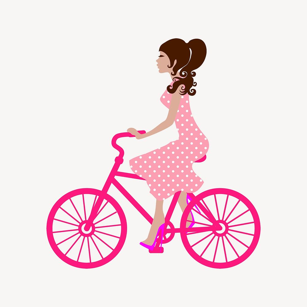 Woman biking collage element psd. Free public domain CC0 image.