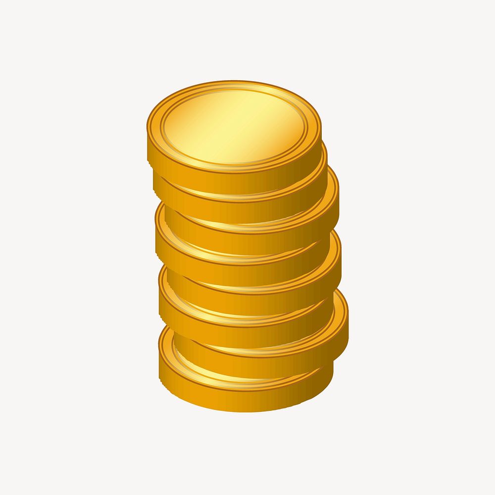 Gold coins stacked collage element psd. Free public domain CC0 image.