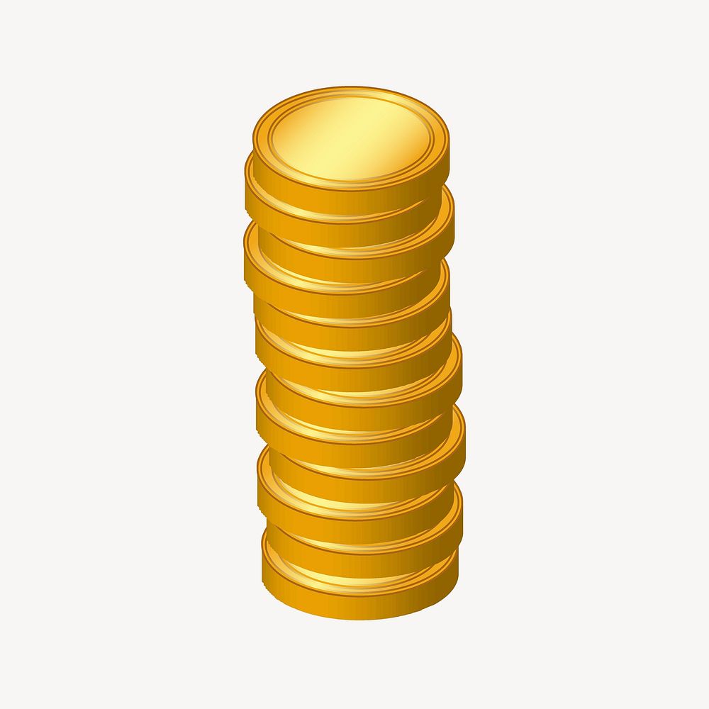 Gold coins stacked illustration. Free public domain CC0 image.