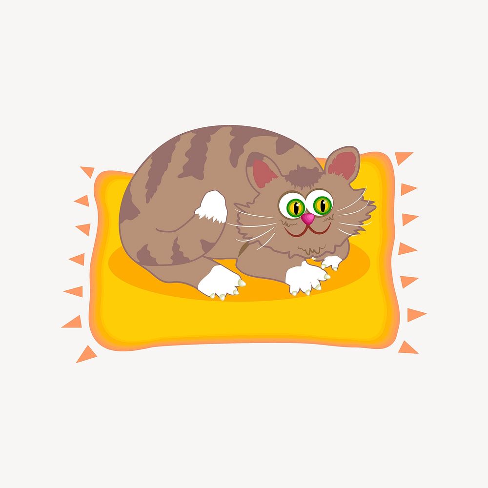Cat on mat illustration. Free public domain CC0 image.