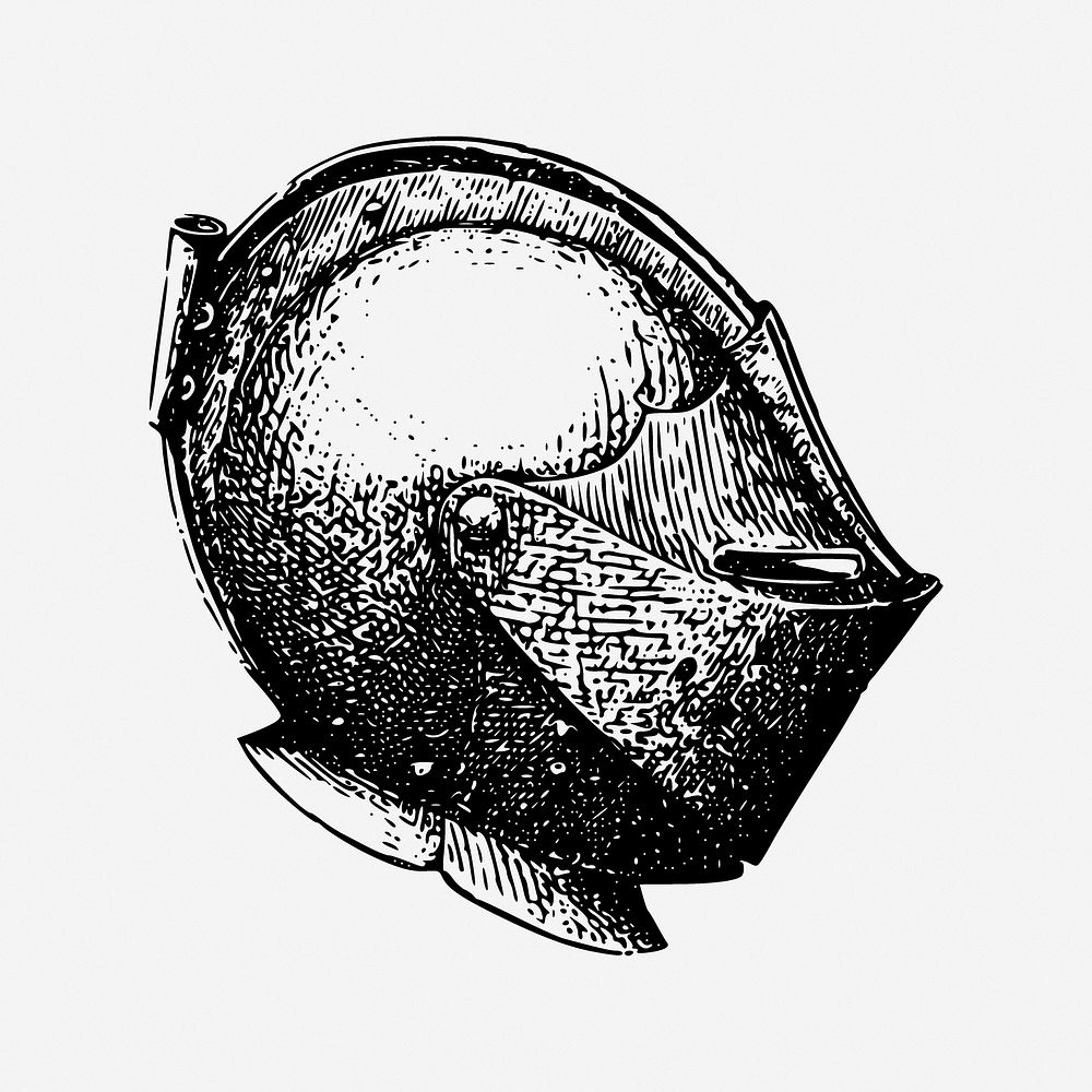 Knight helmet illustration. Free public domain CC0 image.