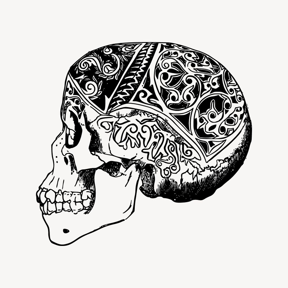 Decorative skull clipart, illustration vector. Free public domain CC0 image.